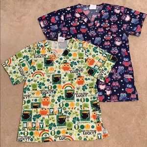 Holiday Owl Scrub Tops